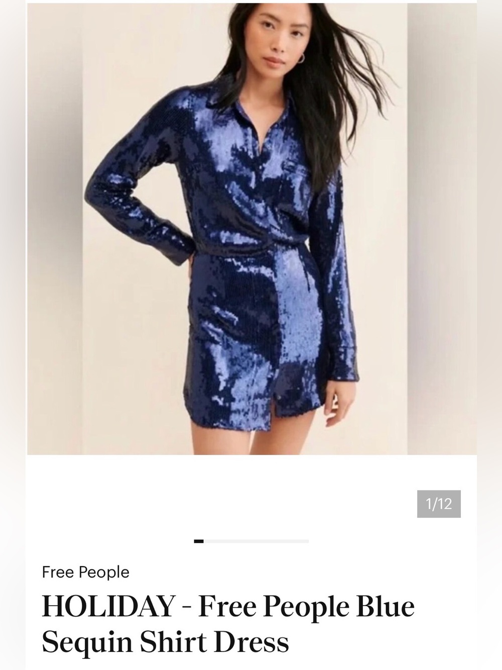 Free People Navy Blue Sequin Shirt Dress